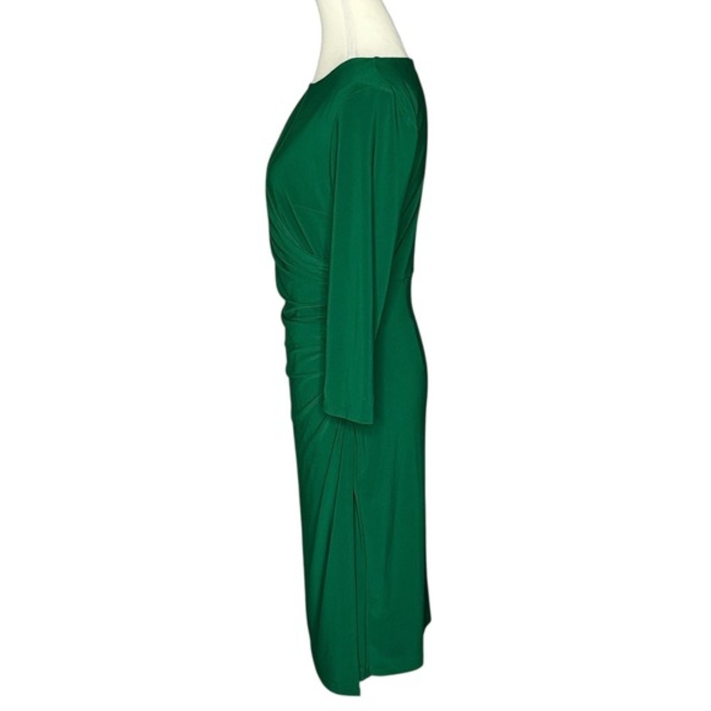 Black Label by Evan Picone NWT Emerald Green Ruched Sheath Dress 3/4 Sleeve 6 - Picture 3 of 15